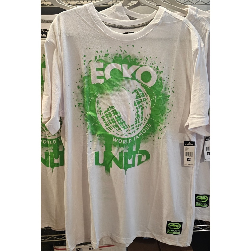 Ecko Unltd Shirt Mens M White World Famous Globe Graphic Drip Tagless TShirt